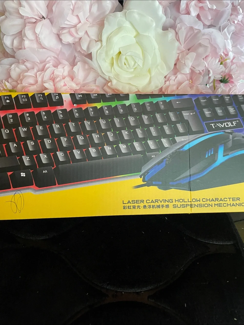 WOLF TF230 Rainbow Backlit Gaming Keyboard and Mouse Set - Black/Red Accent